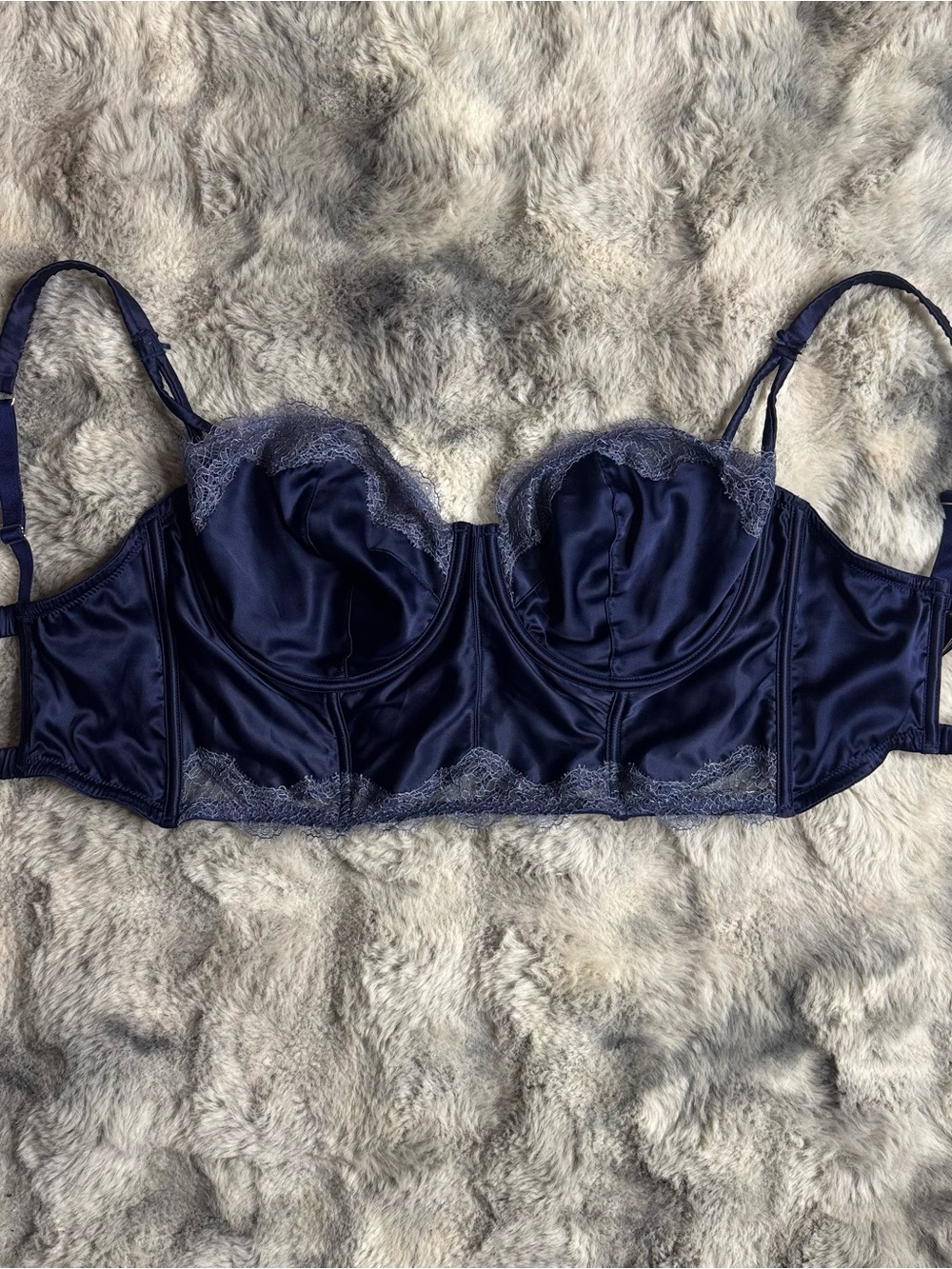 Victoria's Secret Navy Satin Lace Longline Bra 36ddd
